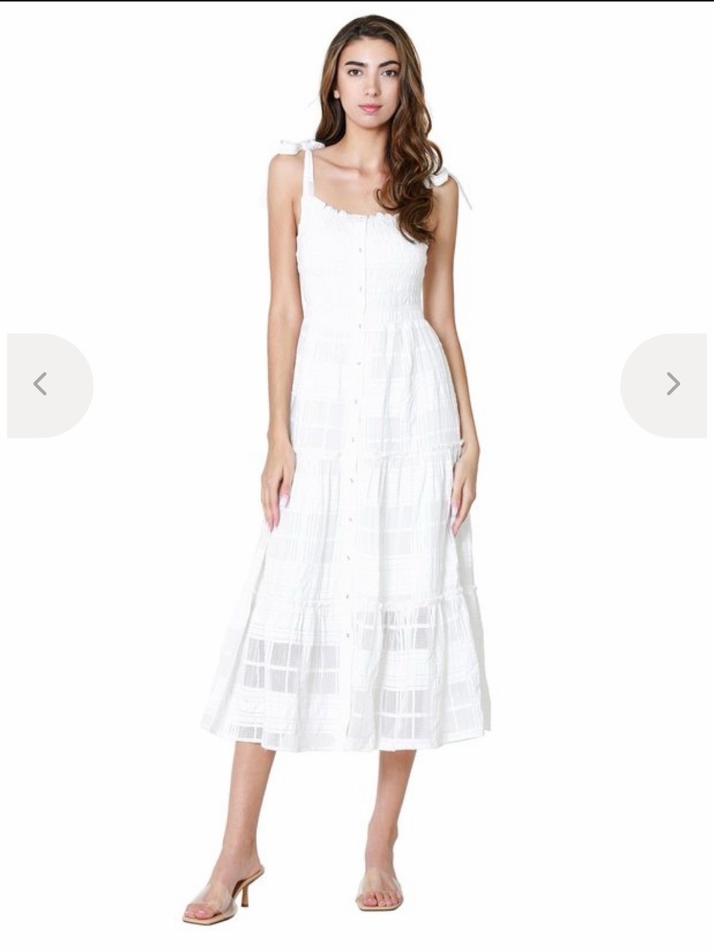 Astr White Smocked Tie-Shoulder Maxi Dress